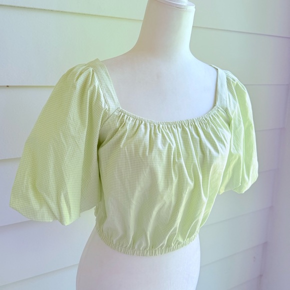 Copper Key Gingham Green Cropped Top with Puff Sleeves Size Small - Picture 3 of 11